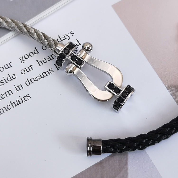 ¡®AuraJewelry¡¯FORCE LARGE HORSESHOE BLACK DIAMOND BRACELET SILVER