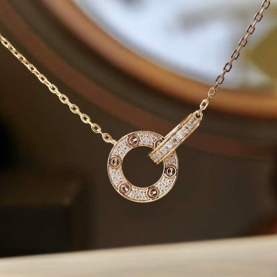 ¡®AuraJewelry¡¯LOVE 7.6MM NECKLACE ROSE GOLD AND SILVER  FULL DIAMOND
