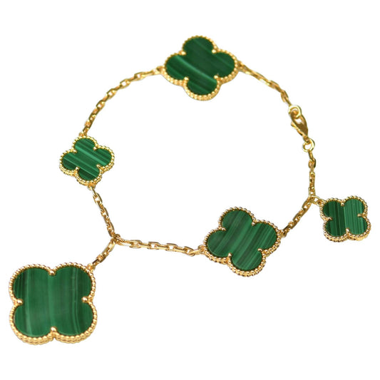 ¡®AuraJewelry¡¯MAGIC CLOVER MALACHITE GOLD BRACELET 5 MOTIFS