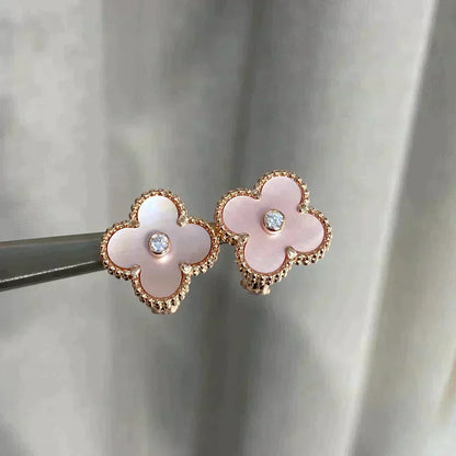 ¡®AuraJewelry¡¯CLOVER MEDIUM 1 MOTIFS  PINK MOP DIAMOND EARRINGS