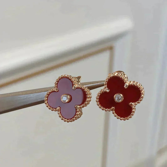 ¡®AuraJewelry¡¯CLOVER MEDIUM 1 MOTIFS CARNELIAN  DIAMOND earrings