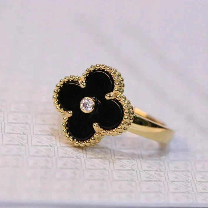 ¡®AuraJewelry¡¯CLOVER ONYX RING GOLD DIAMOND
