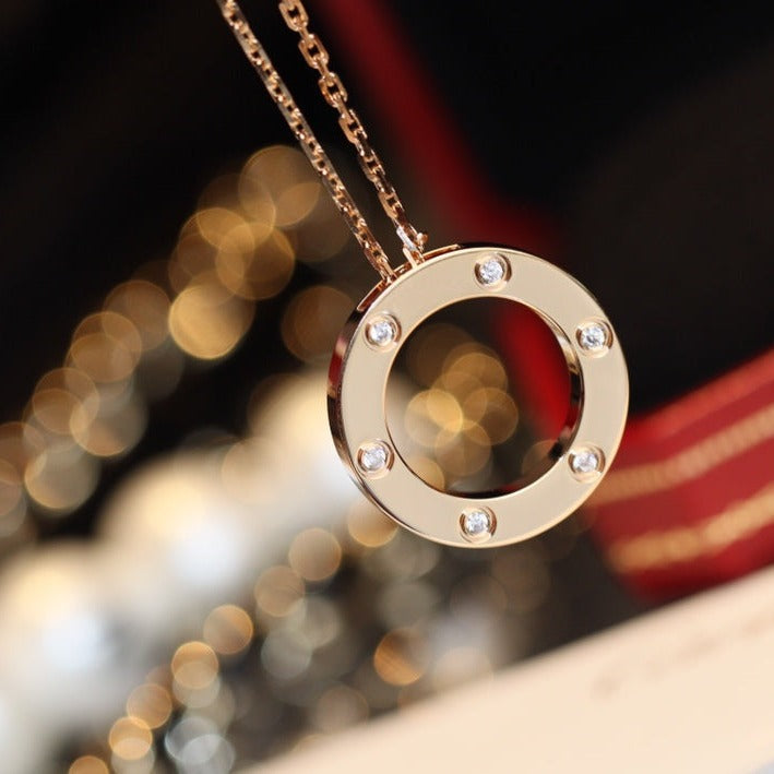 ¡®AuraJewelry¡¯LOVE NECKLACE 16MM 6 DIAMONDS PINK GOLD