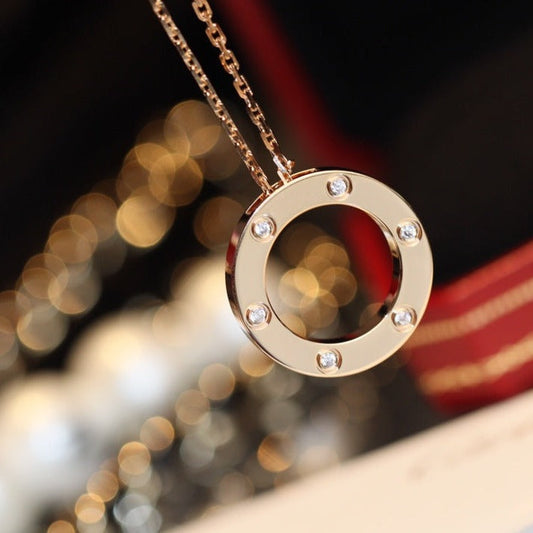 ¡®AuraJewelry¡¯LOVE NECKLACE 16MM 6 DIAMONDS PINK GOLD