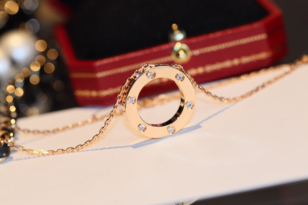 ¡®AuraJewelry¡¯LOVE NECKLACE 16MM 6 DIAMONDS PINK GOLD