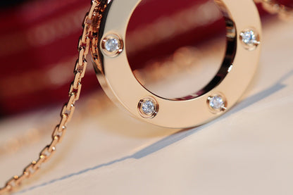 ¡®AuraJewelry¡¯LOVE NECKLACE 16MM 6 DIAMONDS PINK GOLD