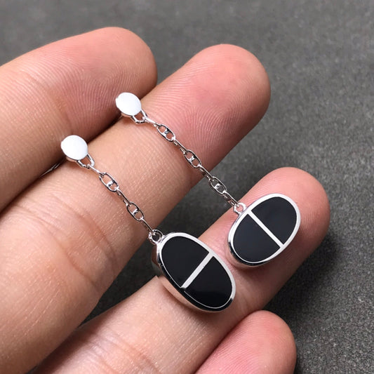 ¡®AuraJewelry¡¯CHAINE VERSO BLACK CERAMIC SILVER EARRINGS