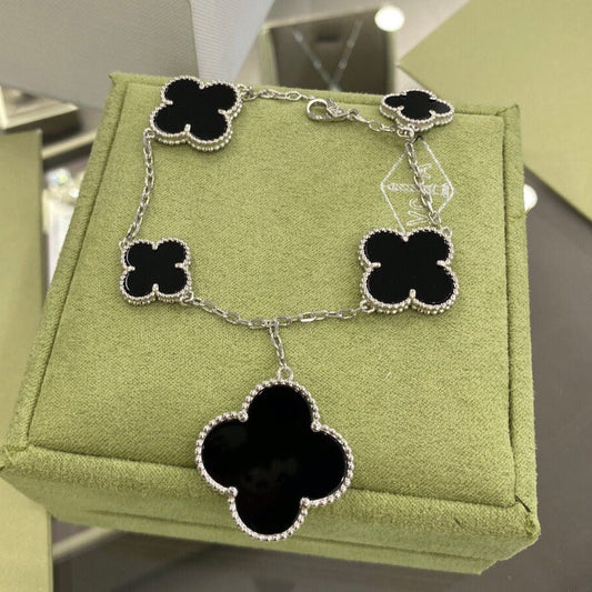 ¡®AuraJewelry¡¯CLOVER 5 MOTIFS SIVLER ONYX BRACELET