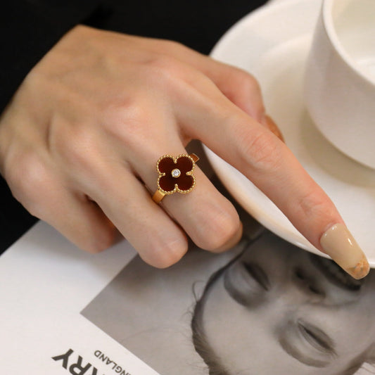 ¡®AuraJewelry¡¯CLOVER CARNELIAN RING ROSE GOLD DIAMOND