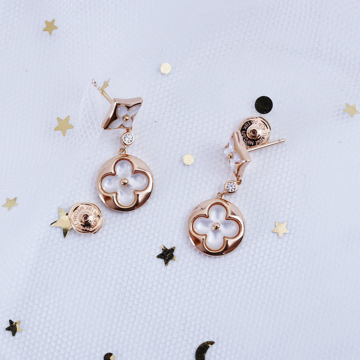 ¡®AuraJewelry¡¯STAR AND SUN PINK GOLD MOP DROP EARRINGS