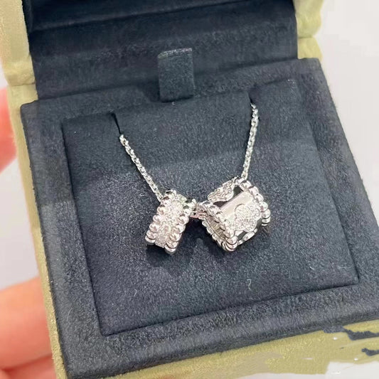 ¡®AuraJewelry¡¯PERLEE DOUBLE PENDANT SILVER DIAMOND NECKLACE