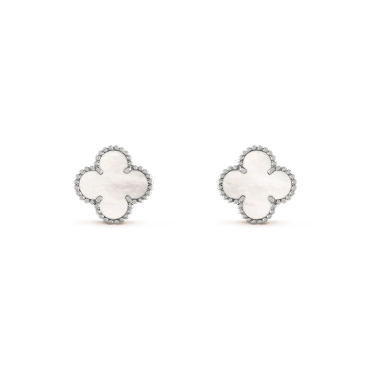 ¡®AuraJewelry¡¯CLOVER MEDIUM 1 MOTIFS  WHITE MOP EARRINGS SILVER