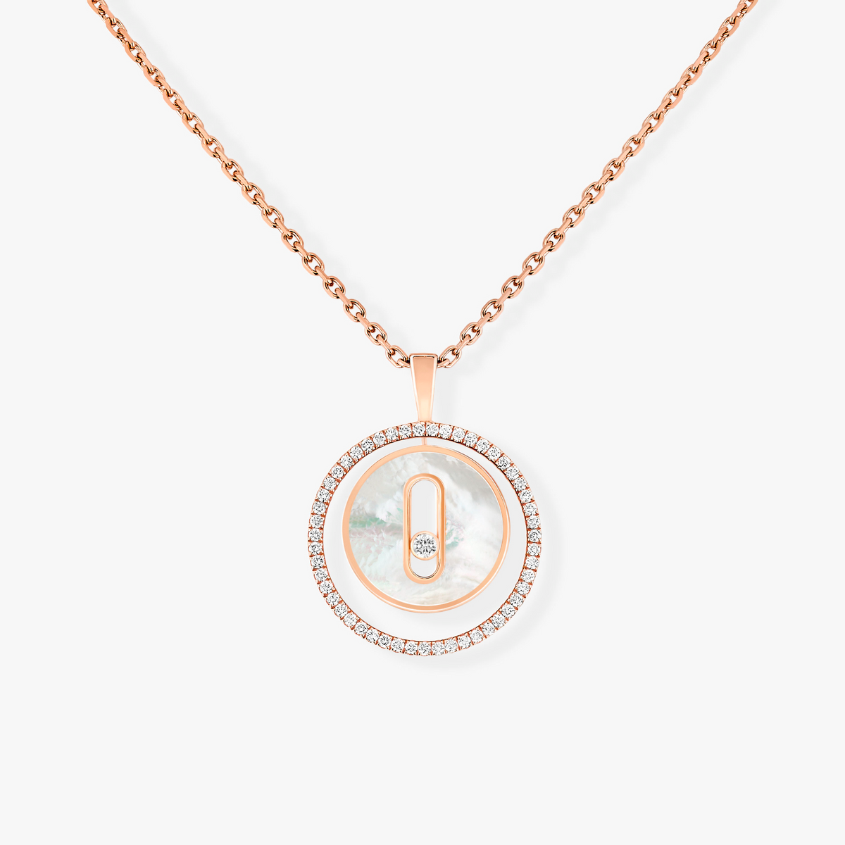 [AuraJewelry]LUCKY MOVE 1 DIAMOND WHITE MOTHER OF PEARL PINK GOLD DIAMOND NECKLACE