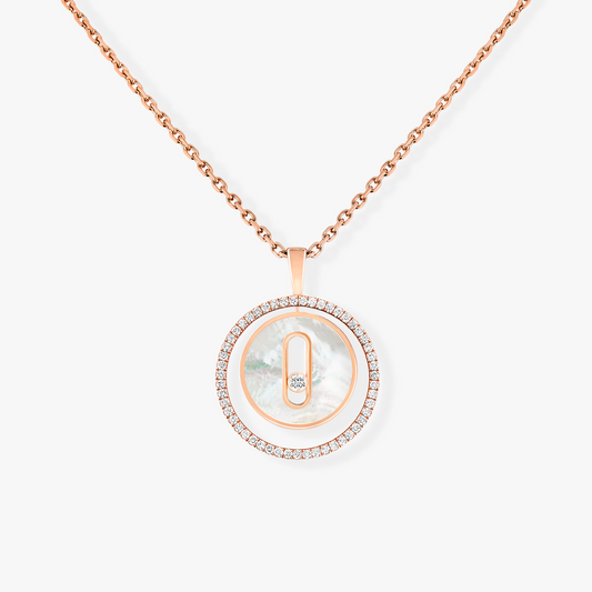 [AuraJewelry]LUCKY MOVE 1 DIAMOND WHITE MOTHER OF PEARL PINK GOLD DIAMOND NECKLACE