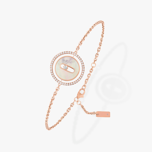 [AuraJewelry]LUCKY MOVE WHITE MOTHER OF PEARL PINK GOLD DIAMOND BRACELET(Adjustable)