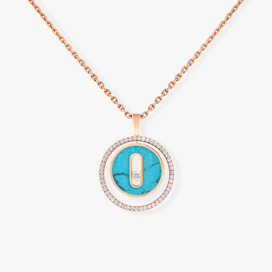 [AuraJewelry]LUCKY MOVE 1 DIAMOND TURQUOISE PINK GOLD DIAMOND NECKLACE
