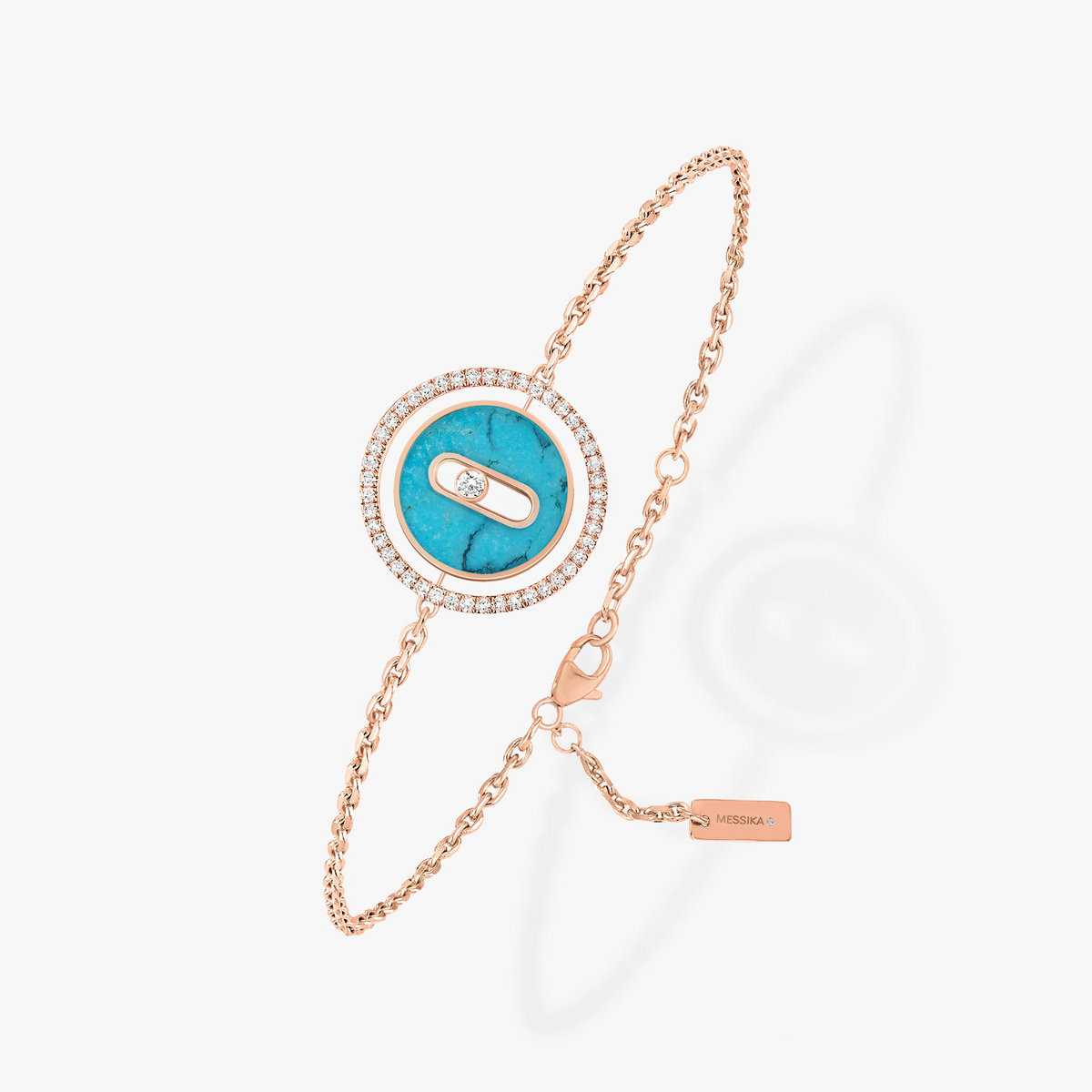 [AuraJewelry]LUCKY MOVE TURQUOISE PINK GOLD DIAMOND BRACELET(Adjustable)