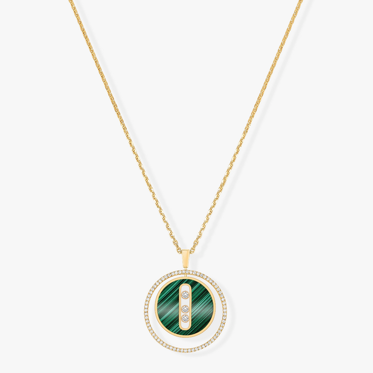 [AuraJewelry]LUCKY MOVE 3 DIAMOND MALACHITE GOLD DIAMOND NECKLACE