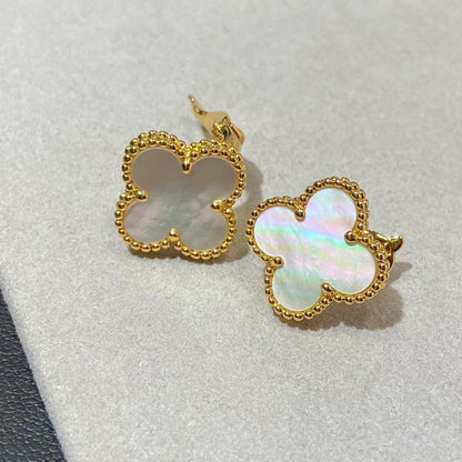 [AuraJewelry] CLOVER LARGE (20mm) 1 MOTIFS WHITE MOP STUD EARRINGS