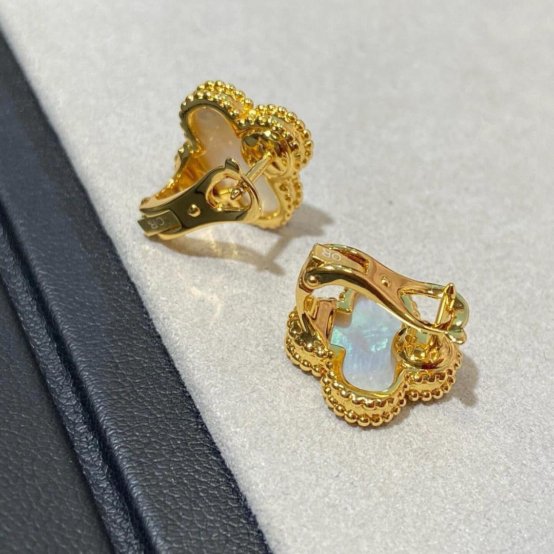 [AuraJewelry] CLOVER LARGE (20mm) 1 MOTIFS WHITE MOP STUD EARRINGS
