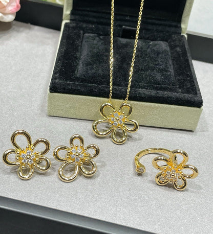 [AuraJewelry] Flower Jewelry Set with Diamond Center