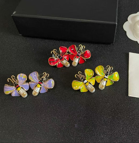 [AuraJewelry] Ladybug Enamel & Faux Pearl Clip-On Earrings