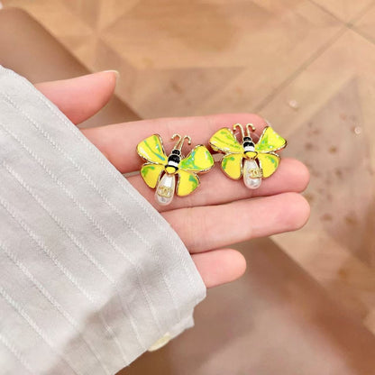 [AuraJewelry] Ladybug Enamel & Faux Pearl Clip-On Earrings