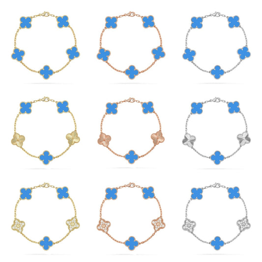 [AuraJewelry]New CLOVER 5 MOTIF BLUE AGATE BRACELET COLLECTION