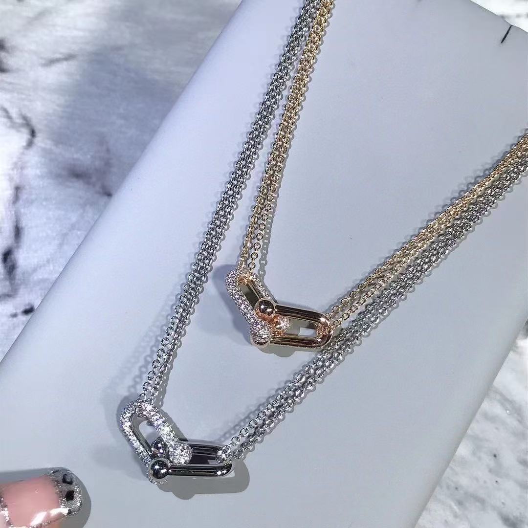 [AuraJewelry]T House Diamond-Set Double Chain Link Pendant Necklace
