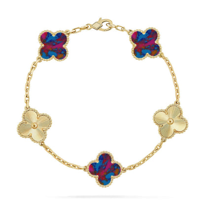 [AuraJewelry]New CLOVER 5 MOTIF COLOR GEMSTONES BRACELET COLLECTION