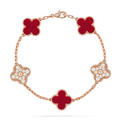 [AuraJewelry]New  CLOVER 5 MOTIF RED CORNELIAN BRACELET COLLECTION