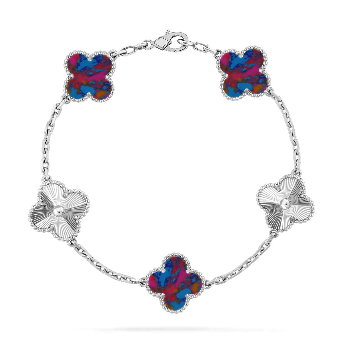 [AuraJewelry]New CLOVER 5 MOTIF COLOR GEMSTONES BRACELET COLLECTION