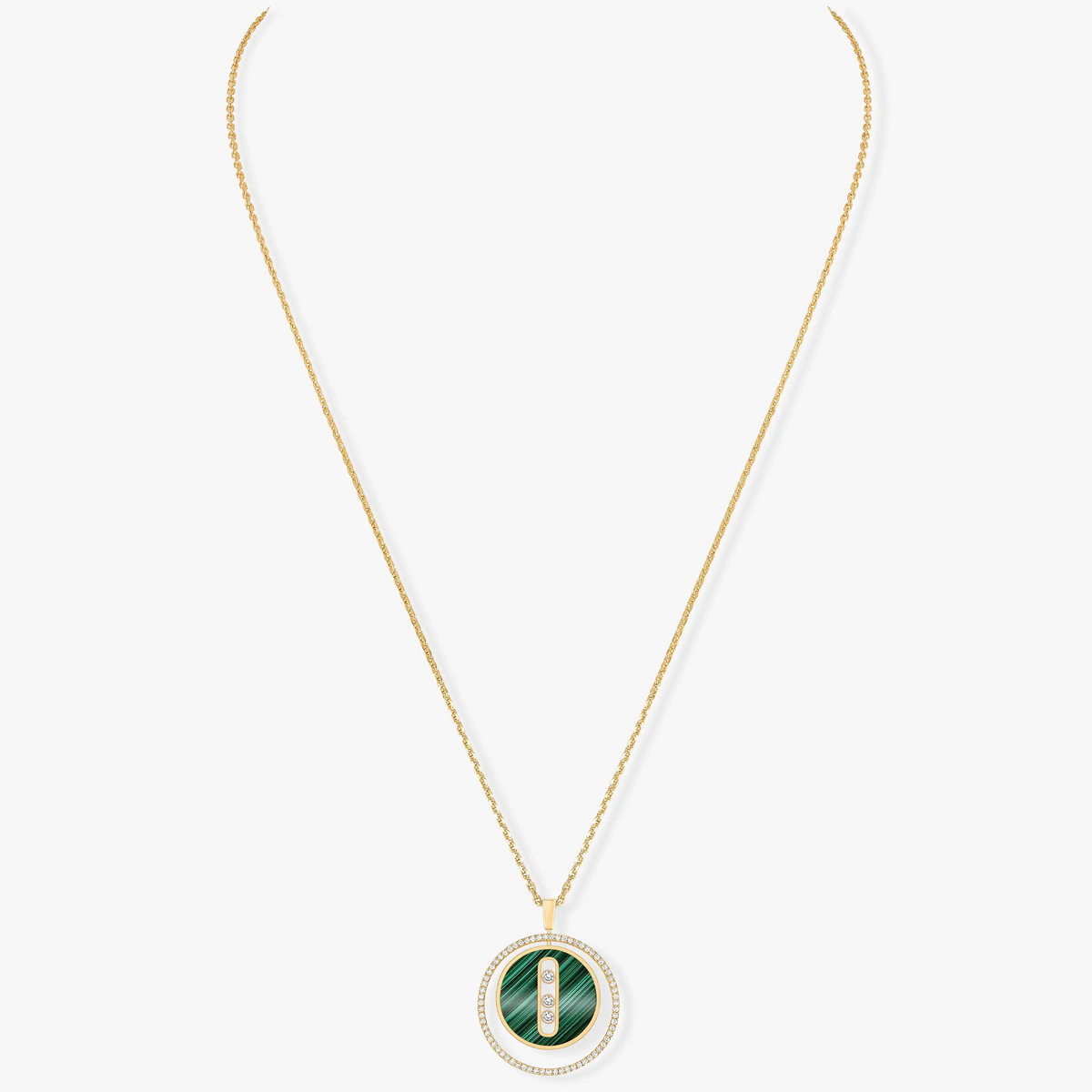 [AuraJewelry]LUCKY MOVE 3 DIAMOND MALACHITE GOLD DIAMOND NECKLACE