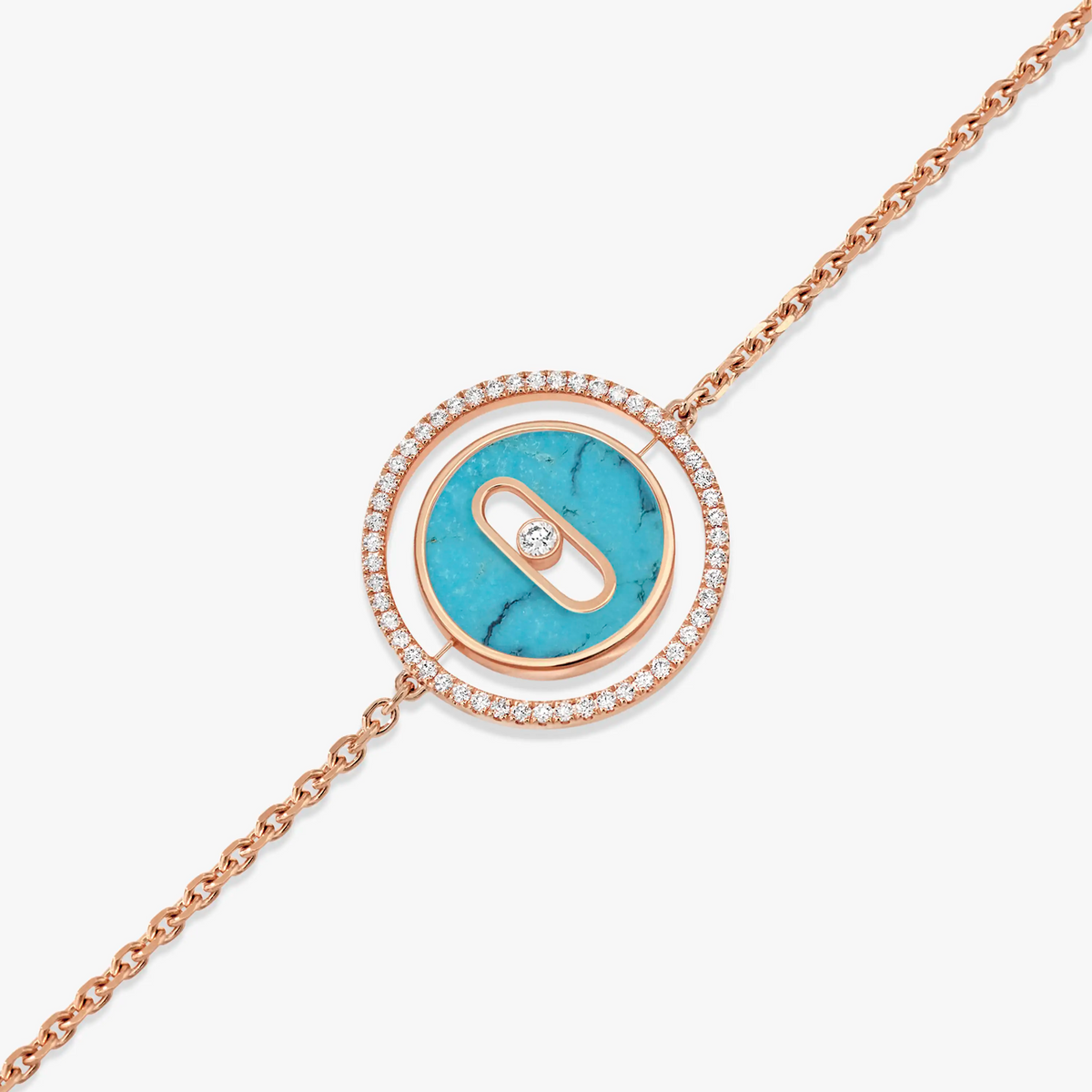 [AuraJewelry]LUCKY MOVE TURQUOISE PINK GOLD DIAMOND BRACELET(Adjustable)