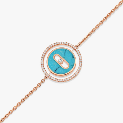 [AuraJewelry]LUCKY MOVE TURQUOISE PINK GOLD DIAMOND BRACELET(Adjustable)