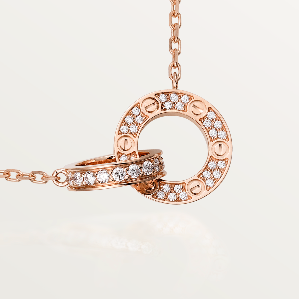 ¡®AuraJewelry¡¯LOVE 7.6MM NECKLACE ROSE GOLD AND SILVER  FULL DIAMOND