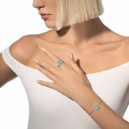 [AuraJewelry]LUCKY MOVE TURQUOISE PINK GOLD DIAMOND BRACELET(Adjustable)