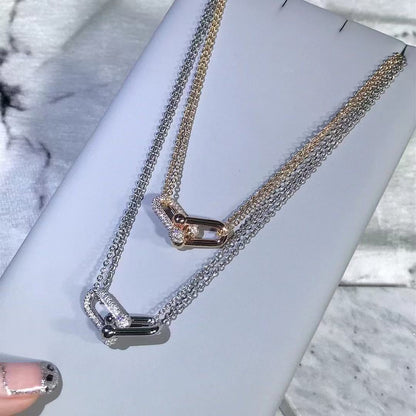 [AuraJewelry]T House Diamond-Set Double Chain Link Pendant Necklace