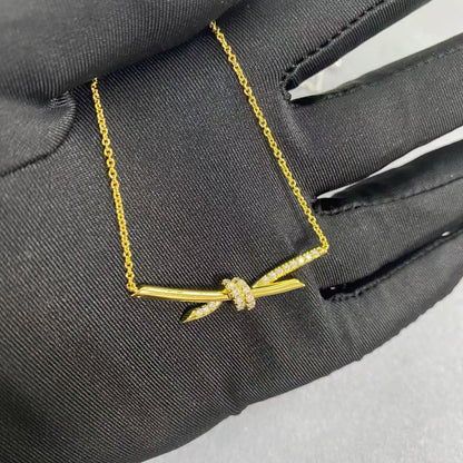 [AuraJewelry]T House Diamond-Studded Knot Necklace