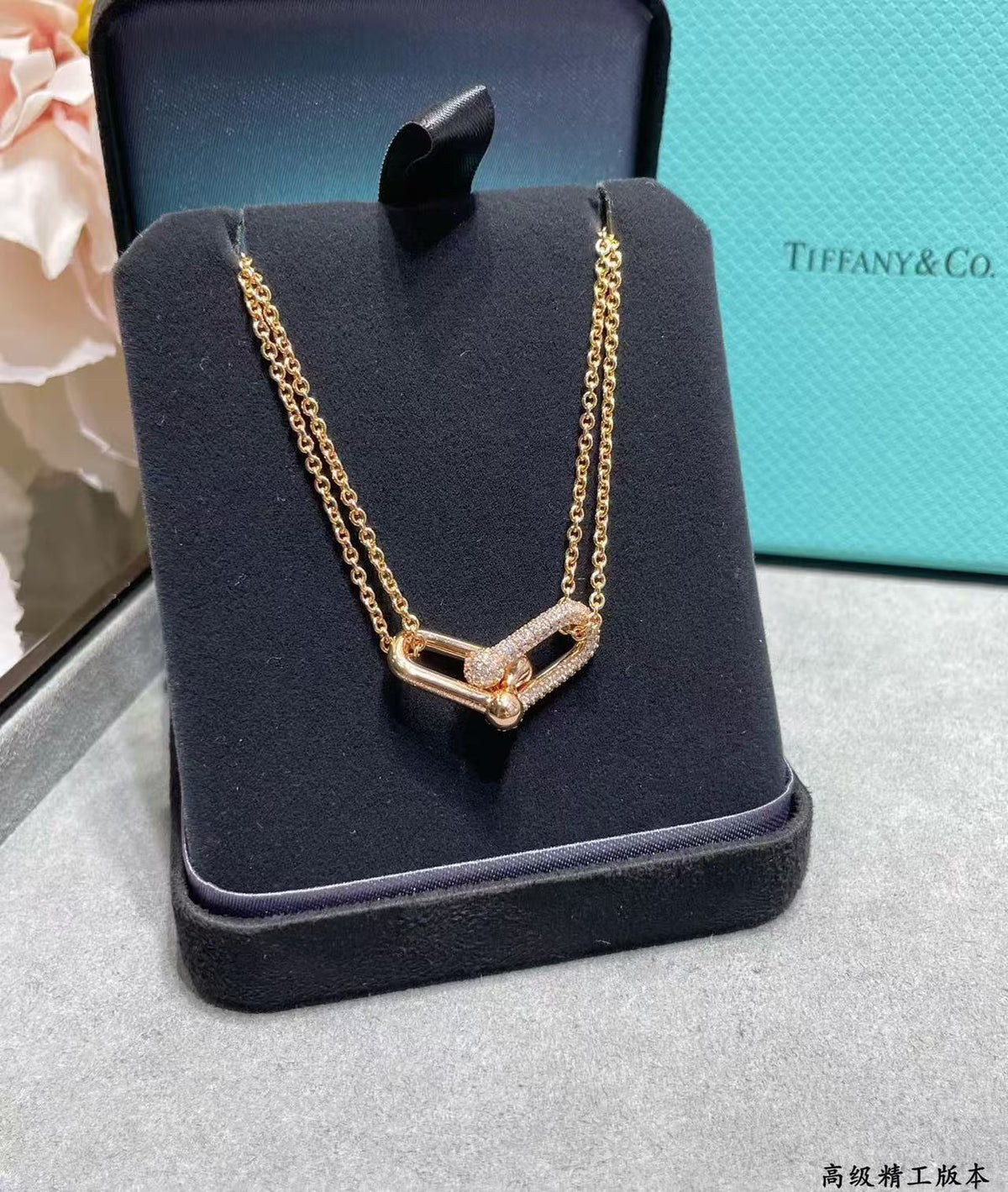 [AuraJewelry]T House Diamond-Set Double Chain Link Pendant Necklace