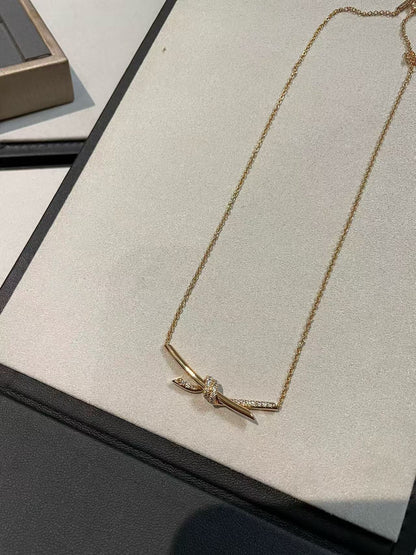 [AuraJewelry]T House Diamond-Studded Knot Necklace