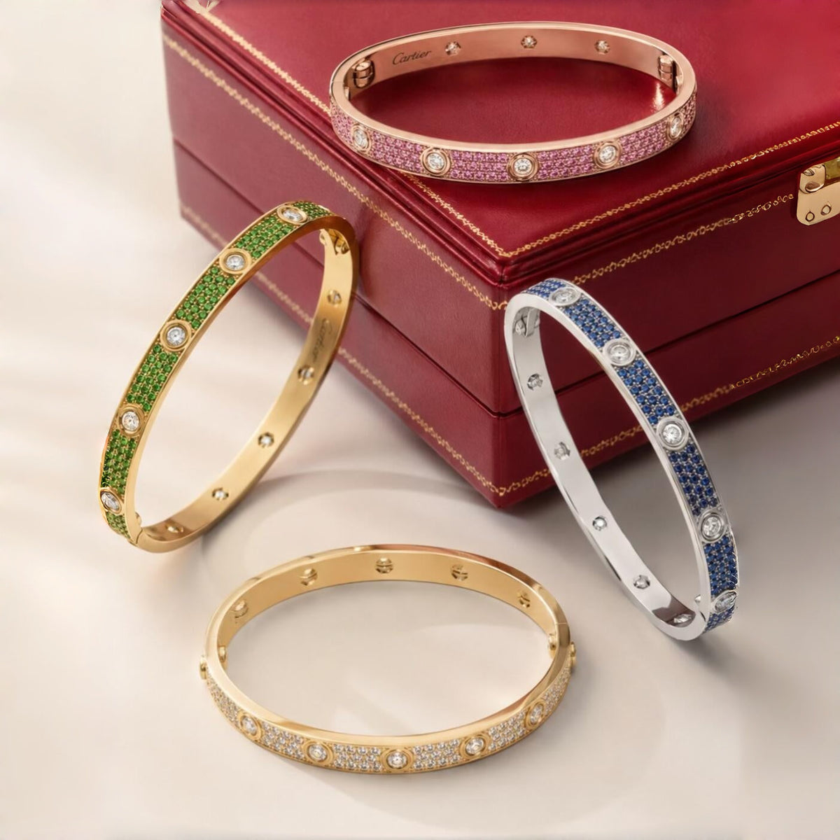 [AuraJewelry]2026 PAVE GEMSTONE LOVE BRACELET 6.1MM 10 DIAMONDS