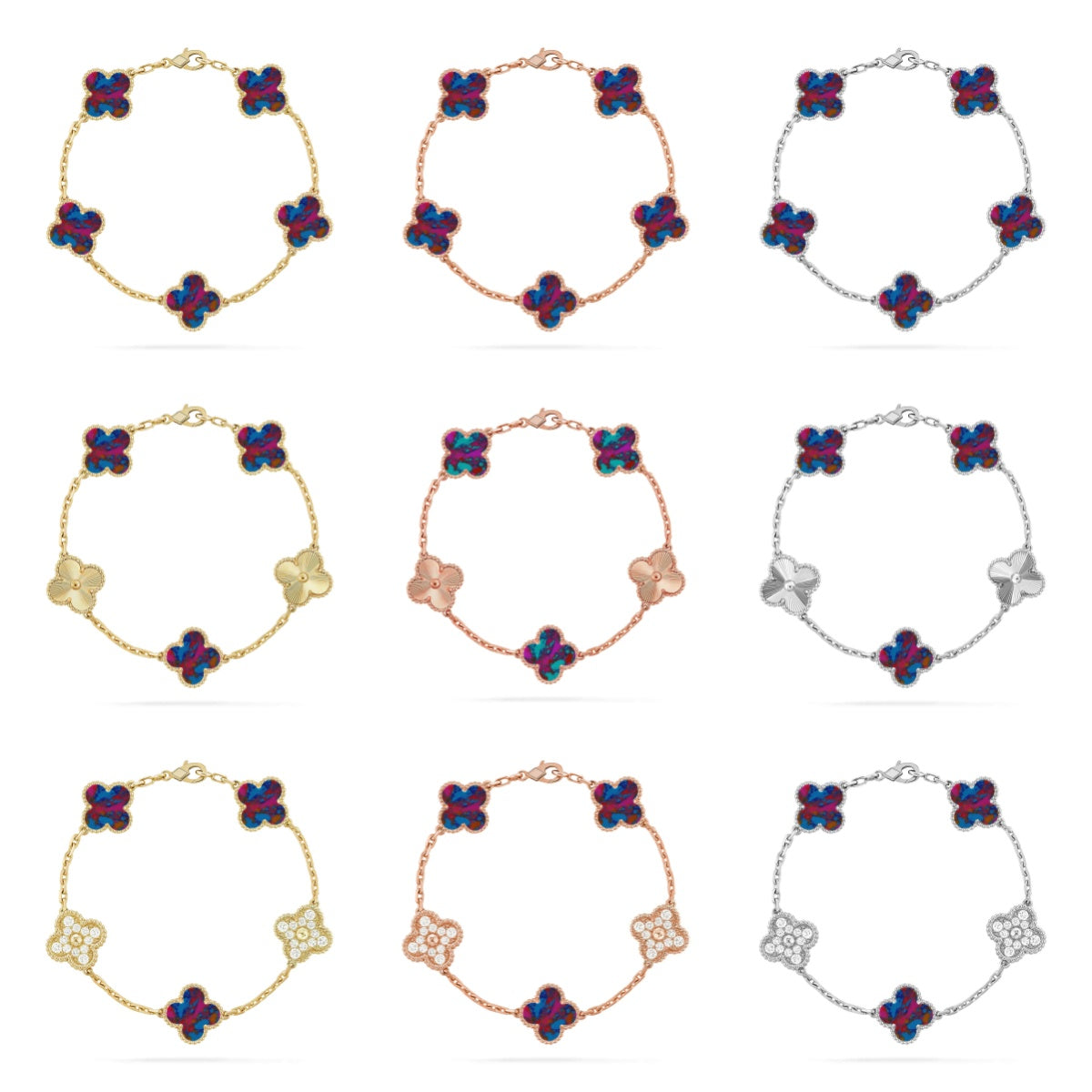 [AuraJewelry]New CLOVER 5 MOTIF COLOR GEMSTONES BRACELET COLLECTION