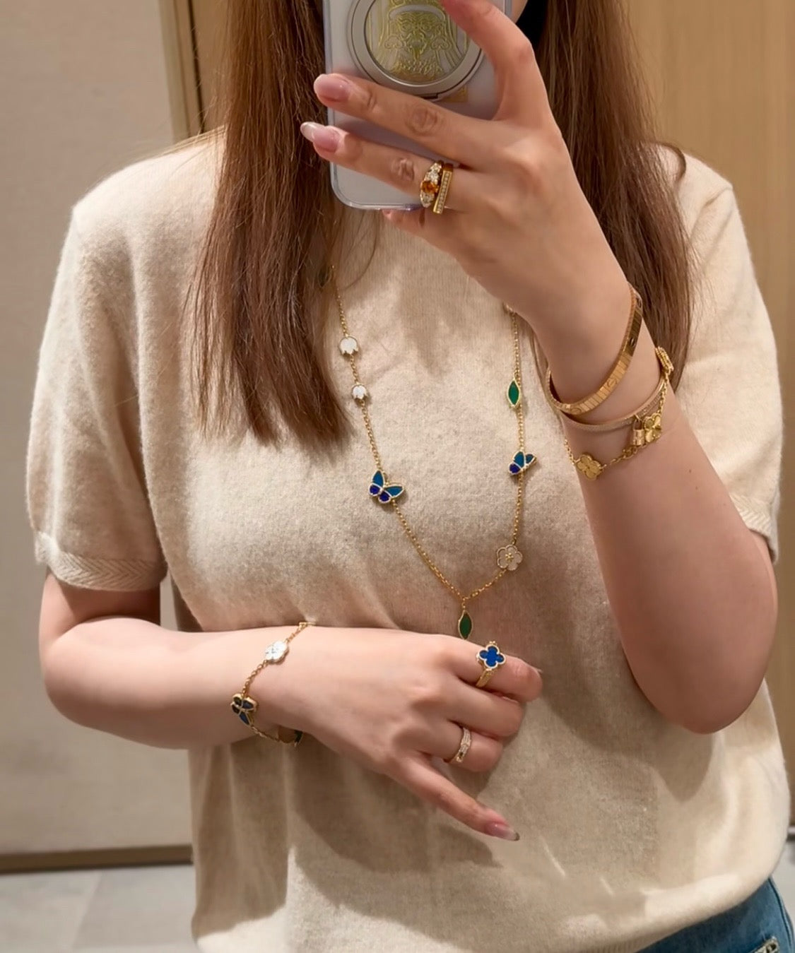 [AuraJewelry]LUCKY SPRING BUTTERFLY 15 FLOWER NECKLACE