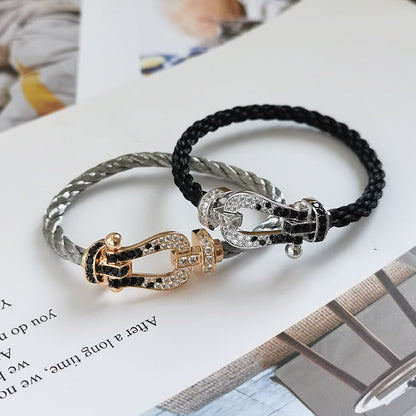¡®AuraJewelry¡¯FORCE LARGE HORSESHOE BLACK WHITE DIAMOND BRACELET SILVER