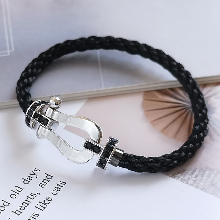 ¡®AuraJewelry¡¯FORCE LARGE HORSESHOE BLACK DIAMOND BRACELET SILVER