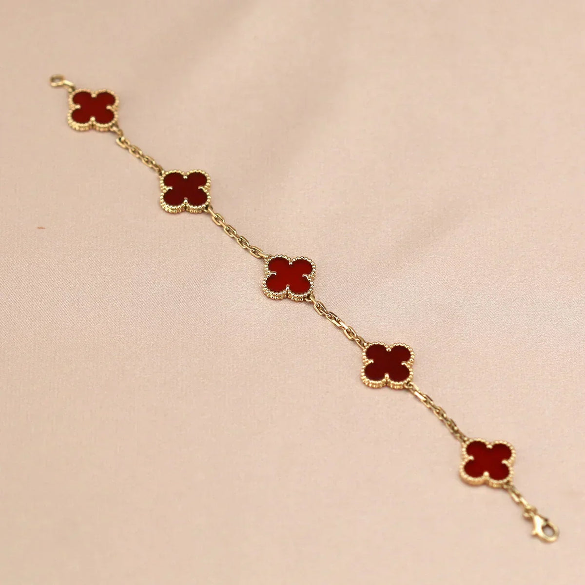 [AuraJewelry]New  CLOVER 5 MOTIF RED CORNELIAN BRACELET COLLECTION