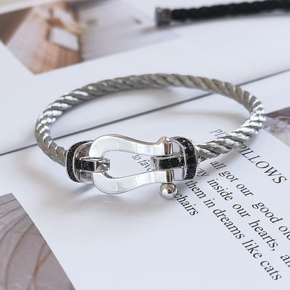 ¡®AuraJewelry¡¯FORCE LARGE HORSESHOE BLACK DIAMOND BRACELET SILVER