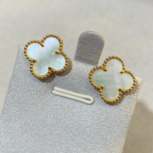 [AuraJewelry] CLOVER LARGE (20mm) 1 MOTIFS WHITE MOP STUD EARRINGS