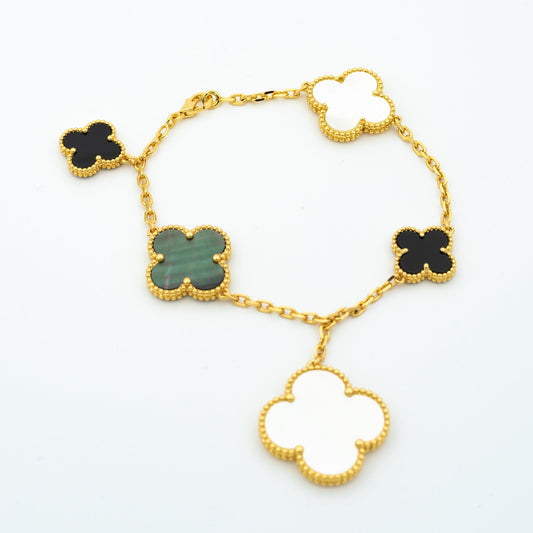 ¡®AuraJewelry¡¯CLOVER BRACELET 5 MOTIFS ONYX MOP